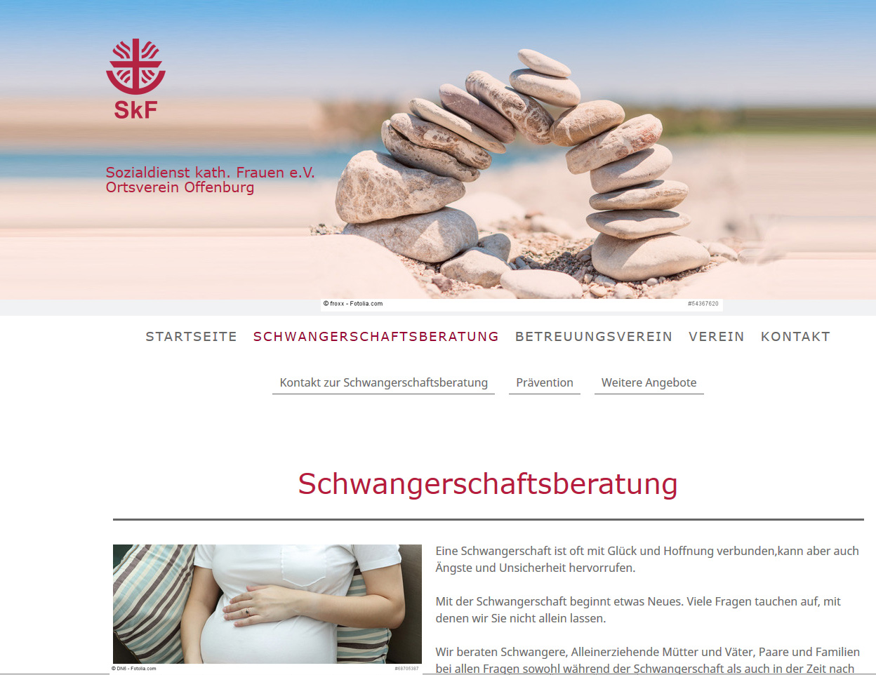 Screenshot der Internetseiter der Schwangerschaftsberatung in Offenburg